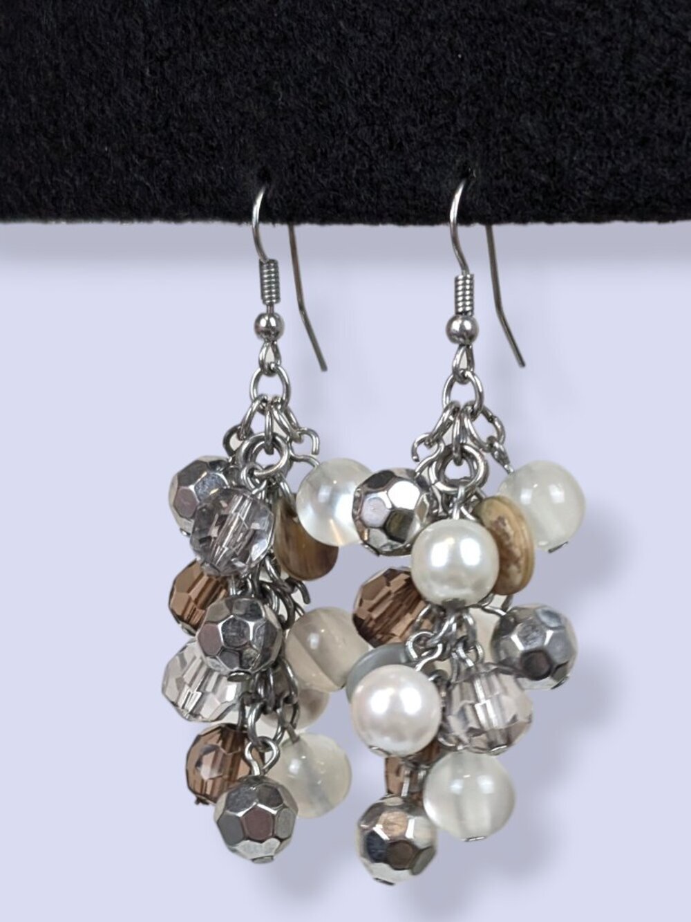 Faux Pearl & Faceted Bead Cluster Earrings